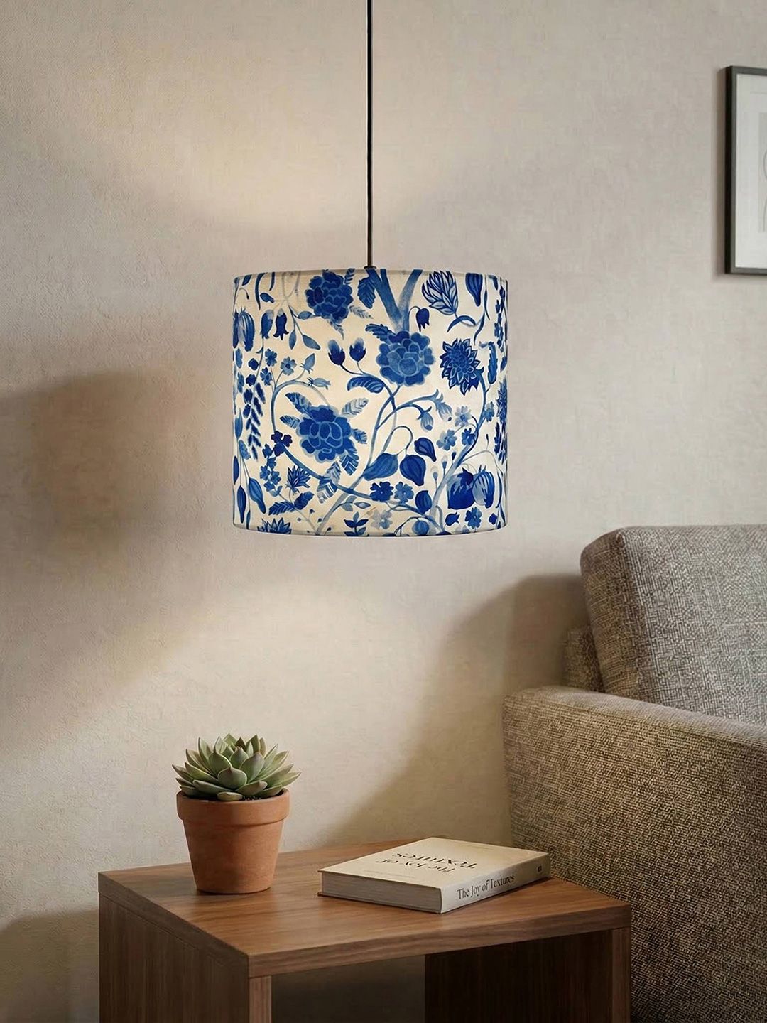 ExclusiveLane 'Indigo Bloom' Without Bulb Cotton Cloth Hanging Pendant Lamp Shade