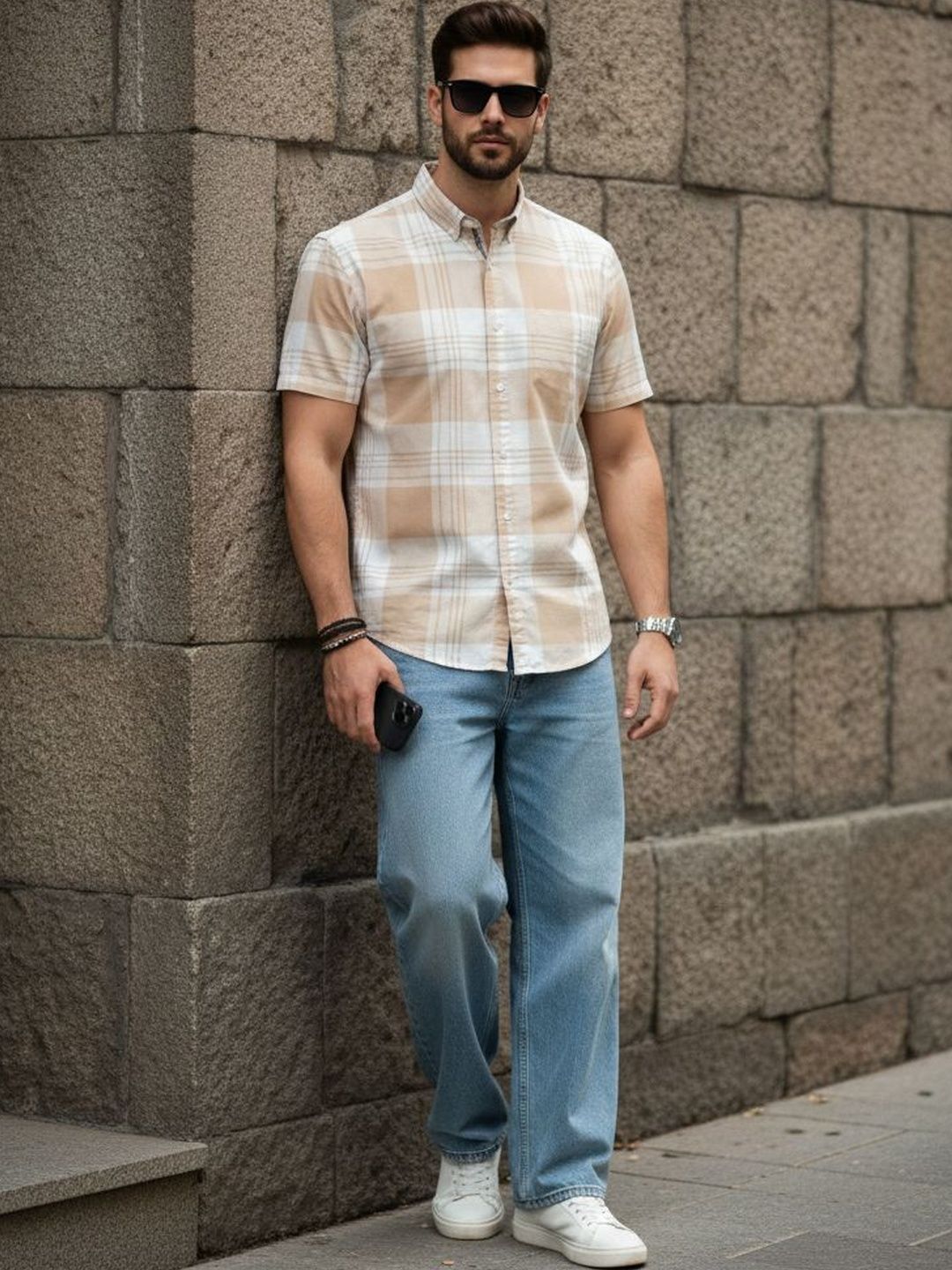 SHIRTZONE Men Standard Slim Fit Gingham Checks Checked Casual Shirt
