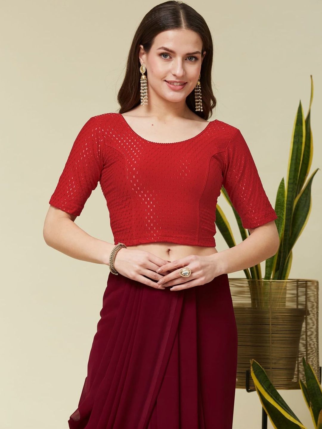 Heefee Cotton Embellished Sequinned Saree Blouse