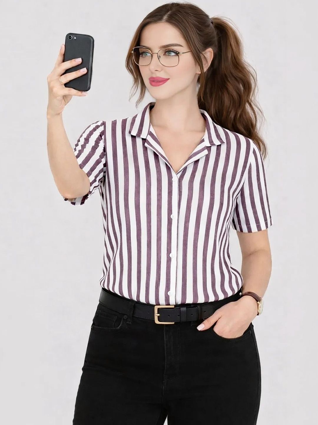 TRAQUILA Striped Cotton Top