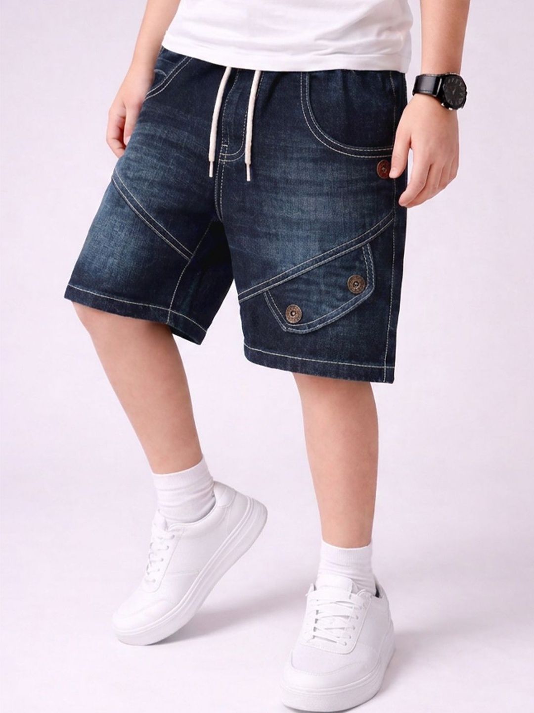 Purple United Kids Boys Washed Denim Outdoor Denim Shorts with Technology