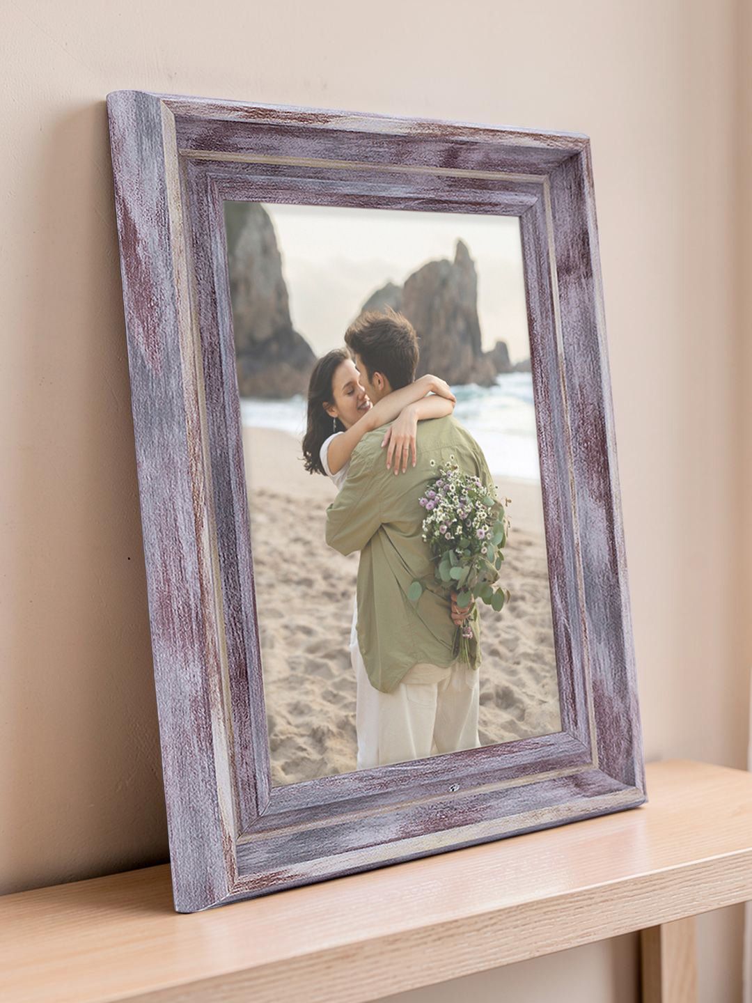 Golden Peacock Grey & Brown Wooden Table Top Photo Frame