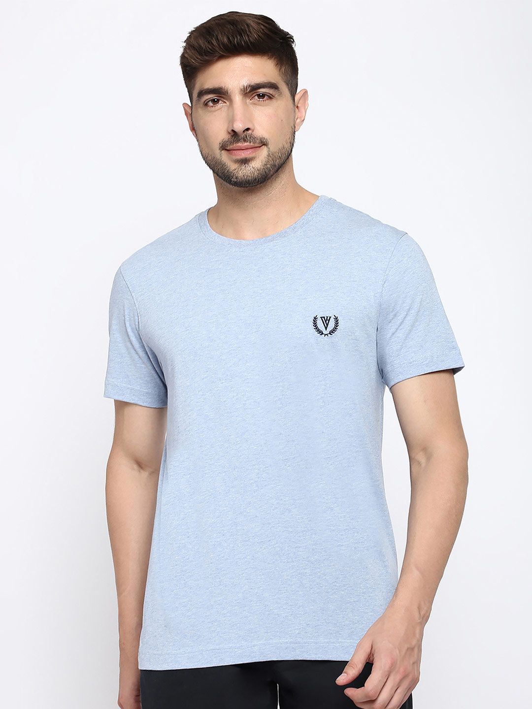 Van Heusen Innerwear Embroidered Round-Neck Pure Cotton Lounge Tshirts