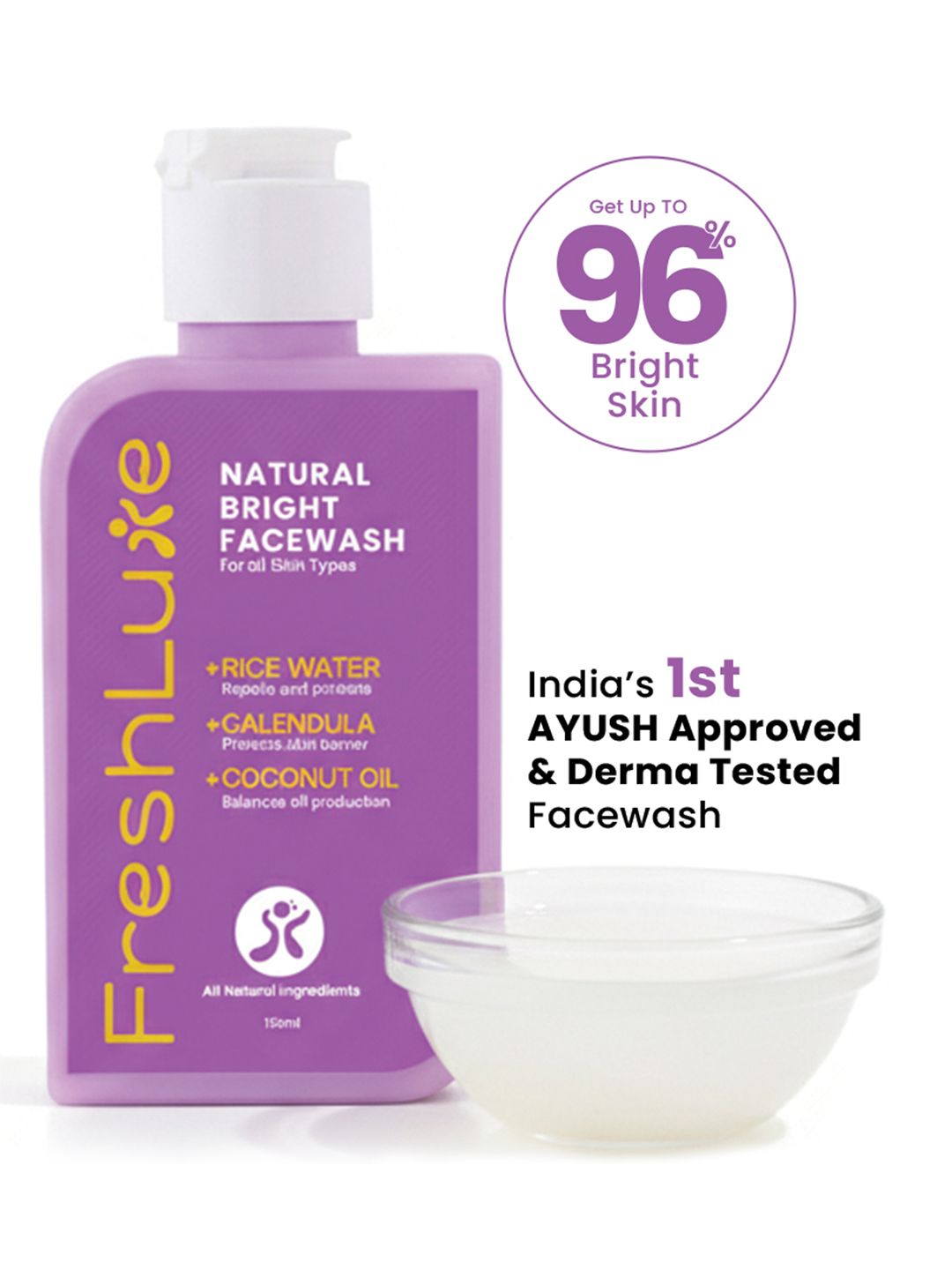 Freshluxe Natural Bright Face Wash with Rice Water for Korean Glass Skin - 100 ml