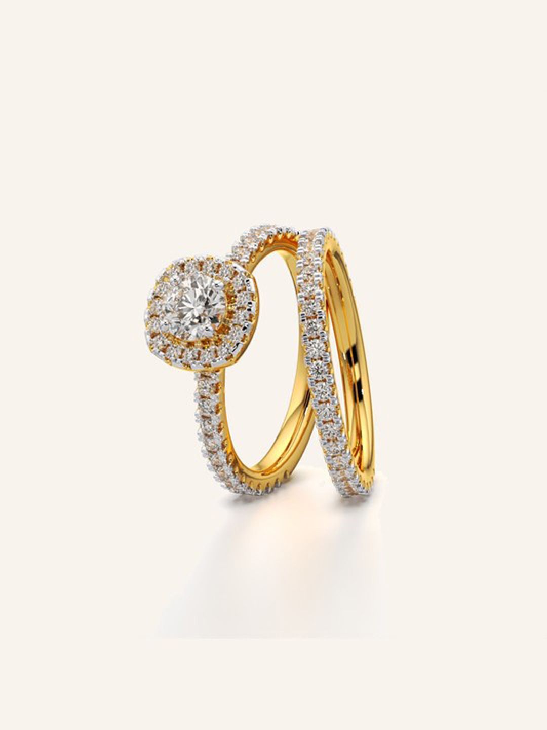 KYMEE 18K Gold-Plated Vermeil Round Halo Stack Ring