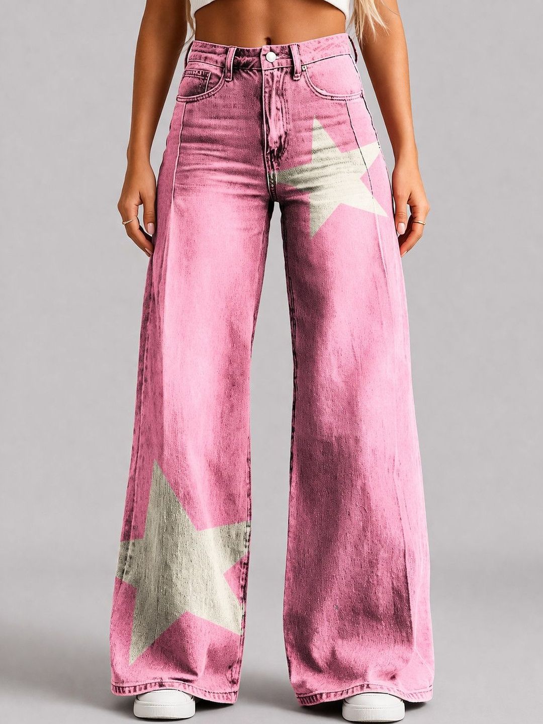 Suo Women Graphic Printed Lean Bootcut High-Rise Trousers