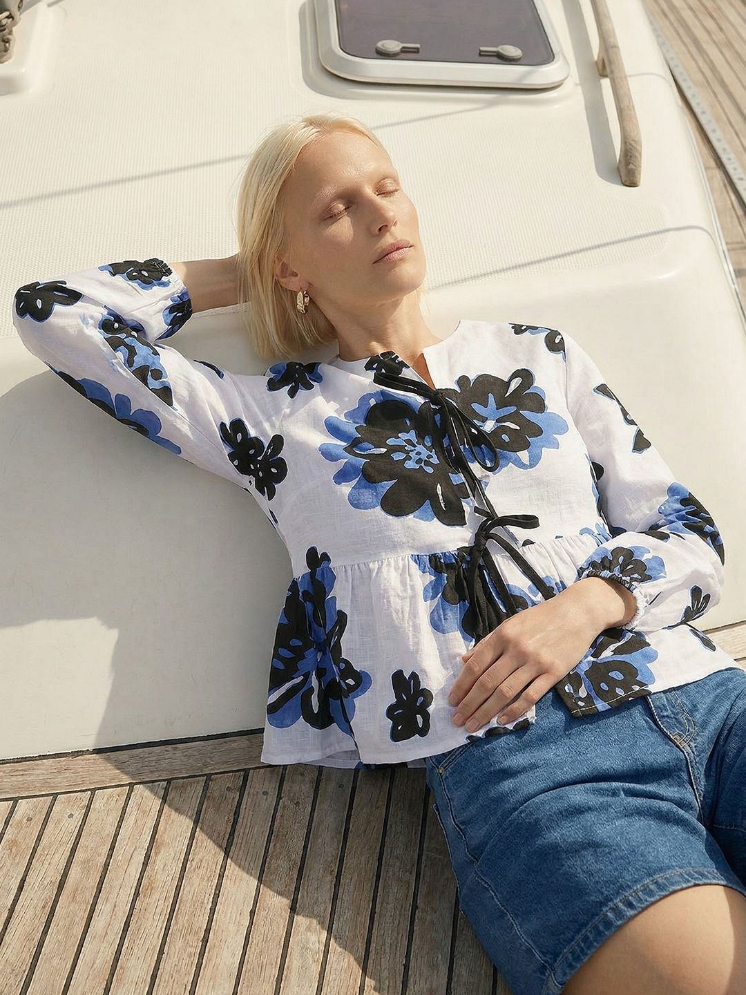 Nautica Bow Detail Floral Pure Cotton Top