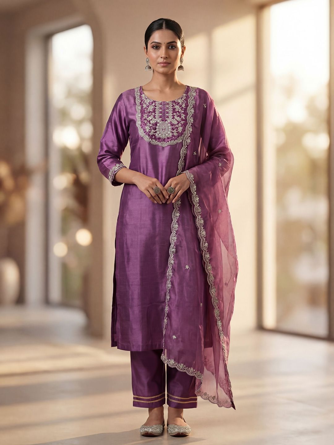 VIVISHA Women Floral Embroidered Kurti with Trousers & With Dupatta