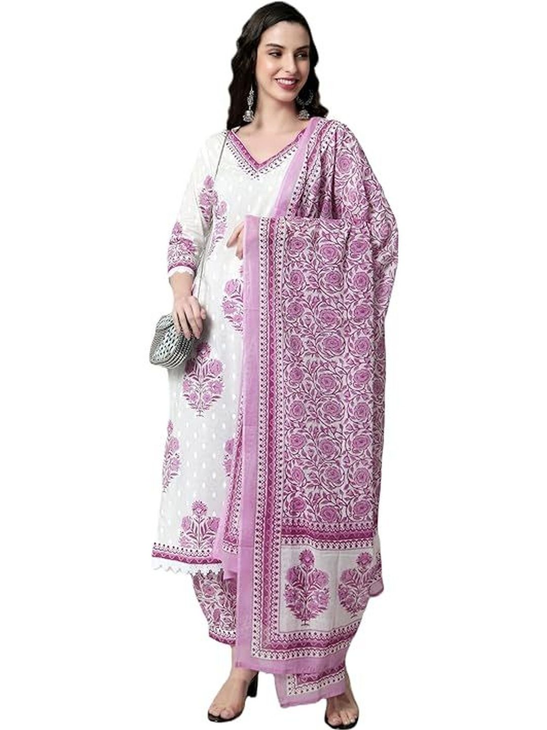 KALINI Women Ethnic Motifs Printed Regular Pure Cotton Kurta with Patiala & With Dupatta