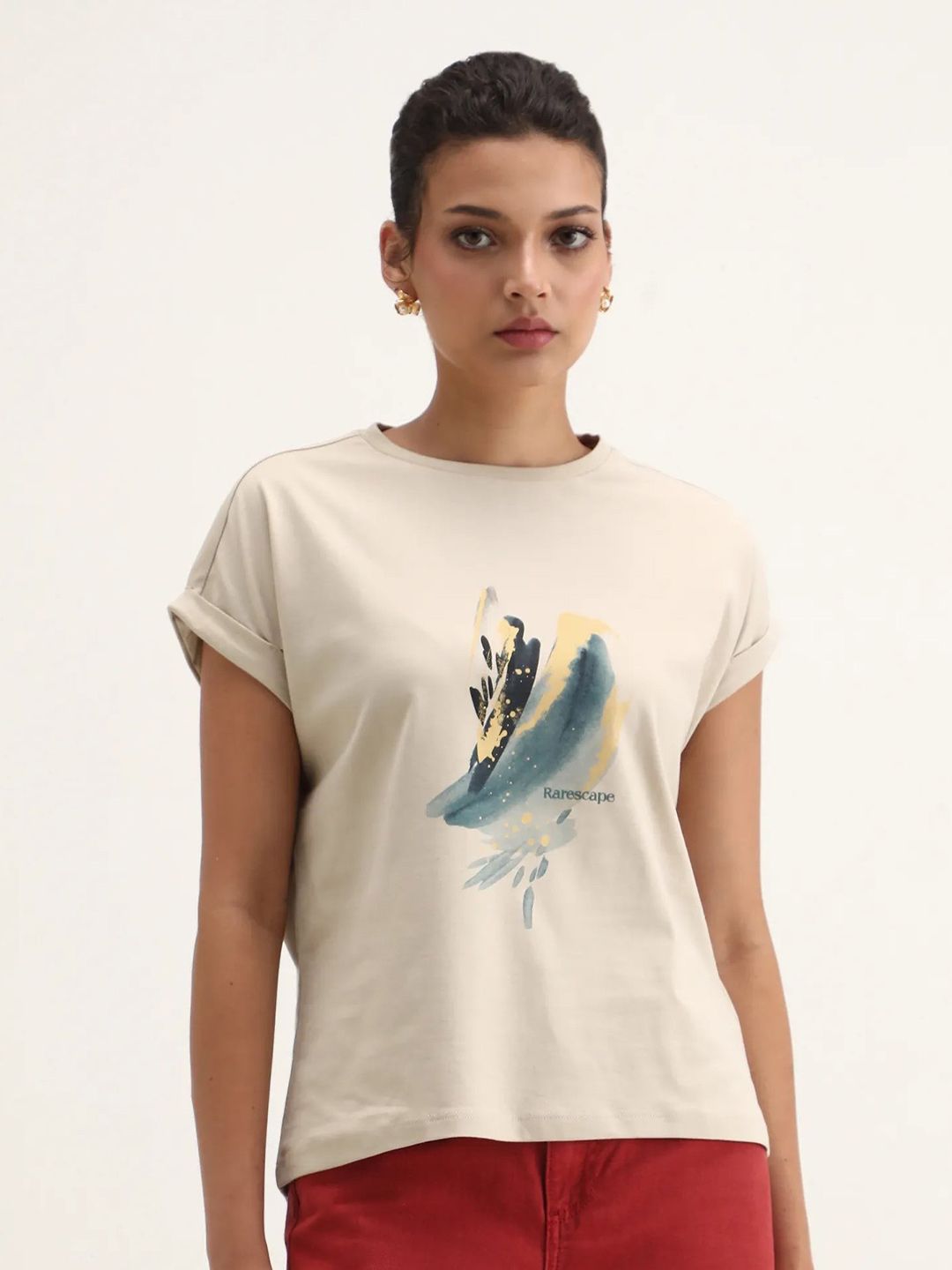 RAREISM Women Graphic Printed Round Neck Relaxed Fit T-shirt