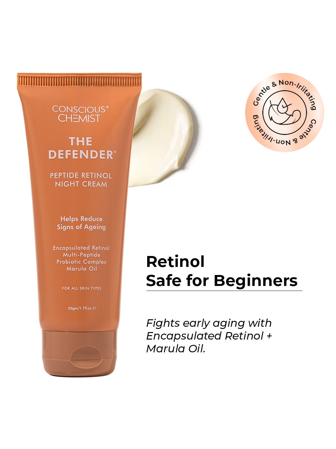 Conscious Chemist Multi Peptide Retinol Anti Aging Night Cream for Sagging Skin - 50g