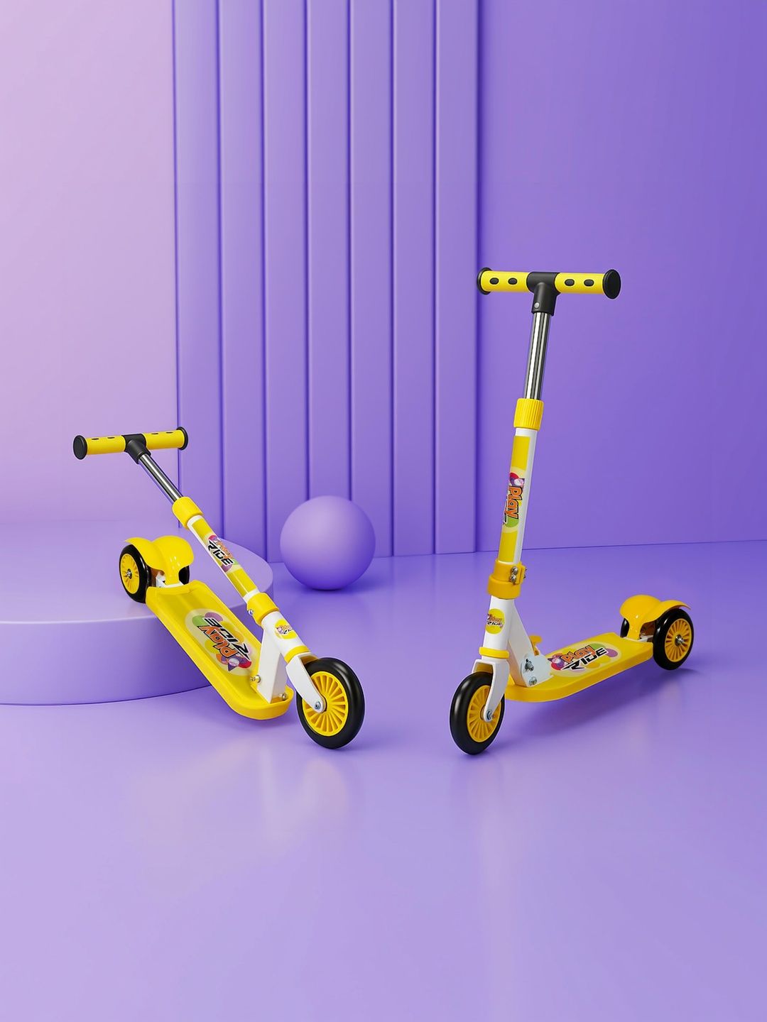 KIDSMATE Yellow Play Ride 3 Wheel  Adjustable Height Foldable Metal Kick Scooter