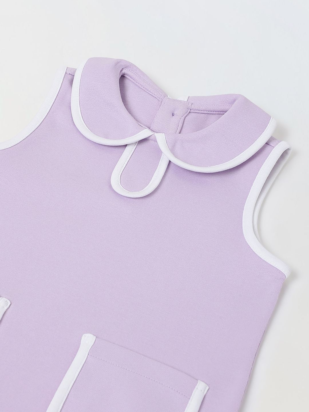 Purple Girls Solid Peter Pan Collar Sleeveless Pleated A-Line Dress 3