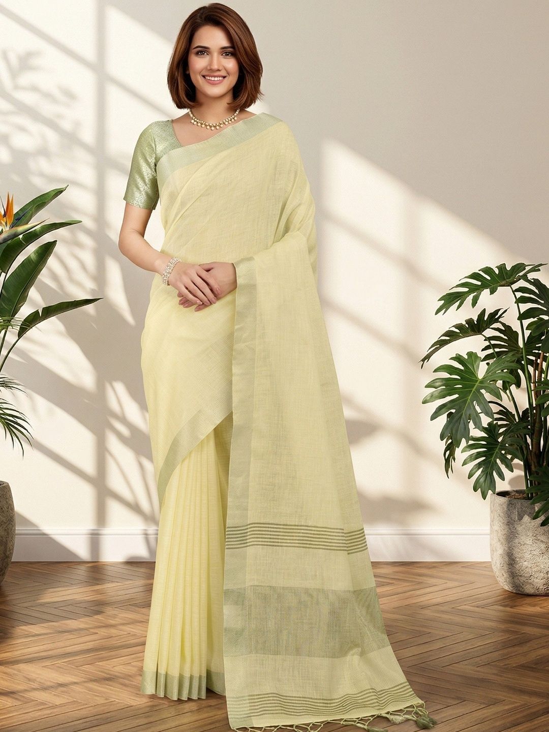 TASRIKA Woven Design Linen Blend Saree