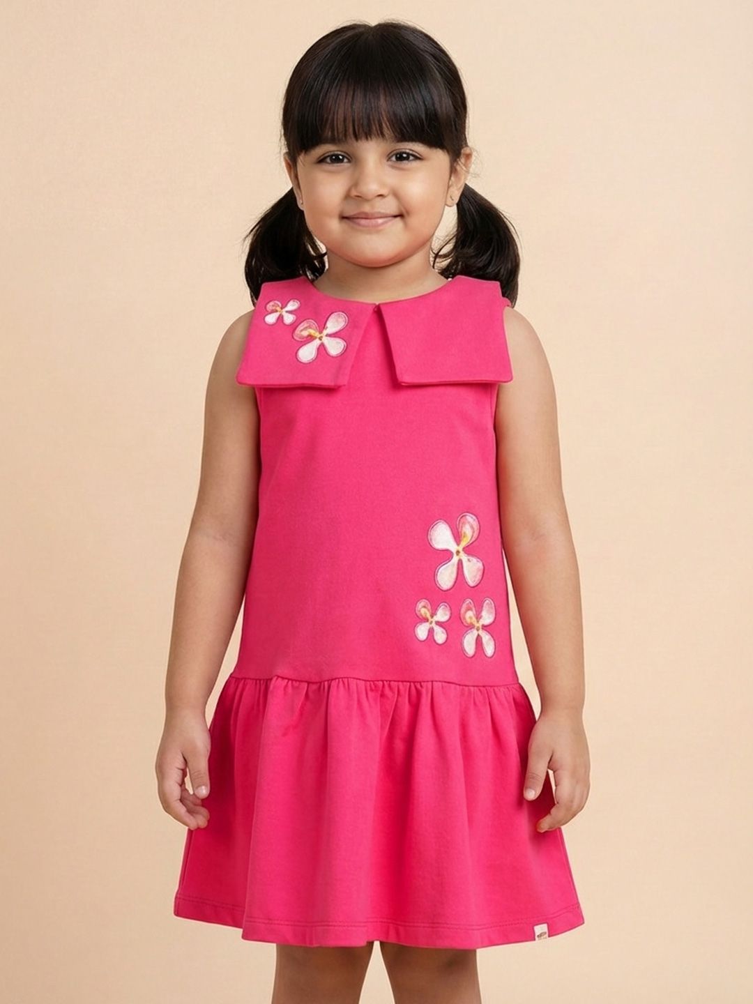 Peach Girls Pure Cotton Pink Peter Pan Collar Dress