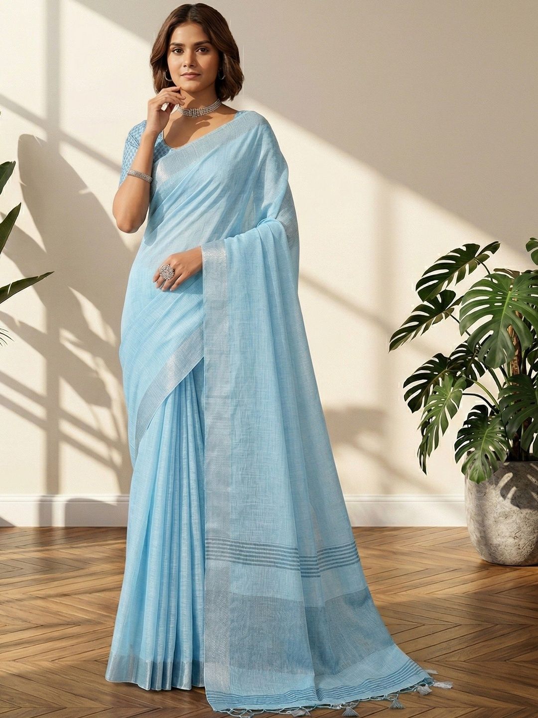 TASRIKA Woven Design Linen Blend Saree
