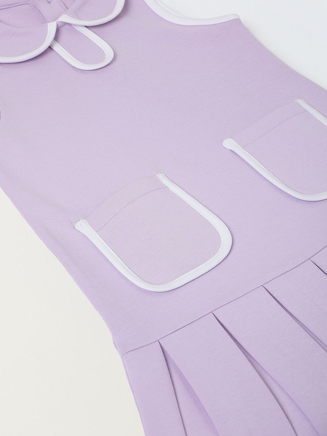 Purple Girls Solid Peter Pan Collar Sleeveless Pleated A-Line Dress 5