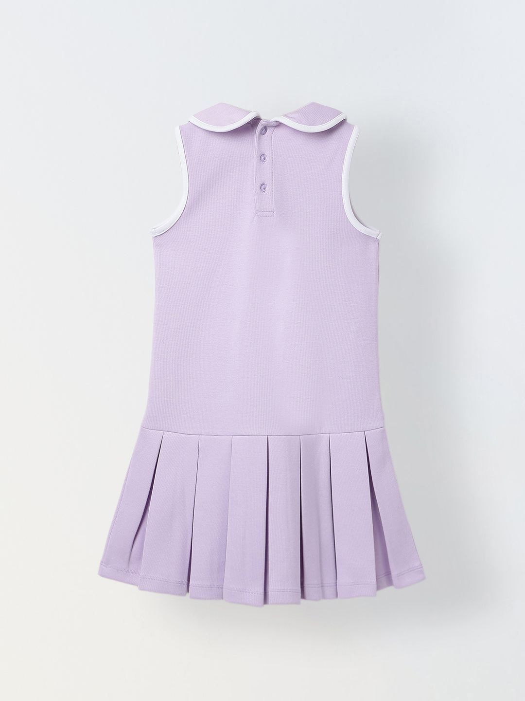Purple Girls Solid Peter Pan Collar Sleeveless Pleated A-Line Dress 2