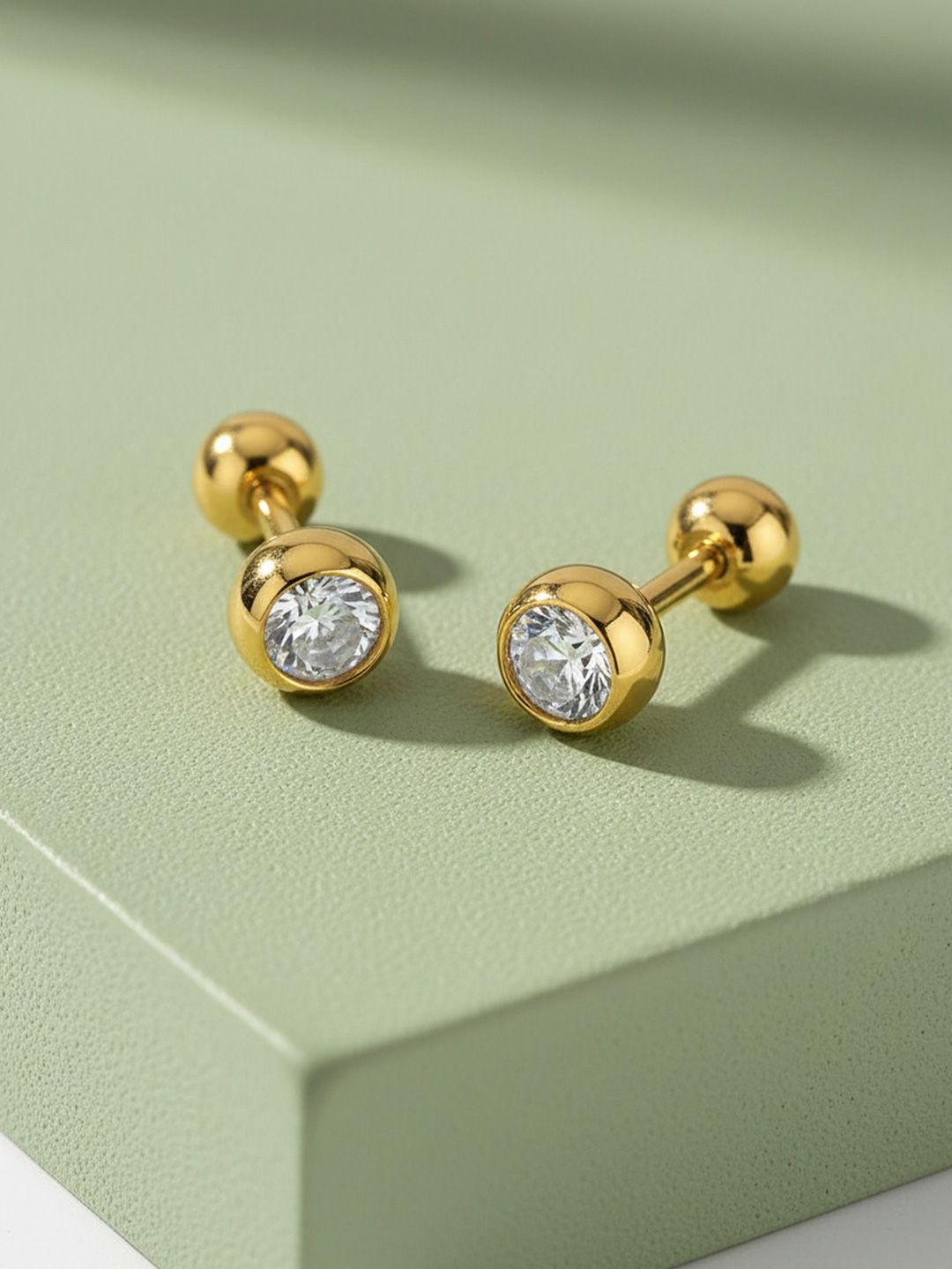 ELRA 18k Gold Plated Crystal Ball Studs Stainless Steel Waterproof & Anti-Tarnish