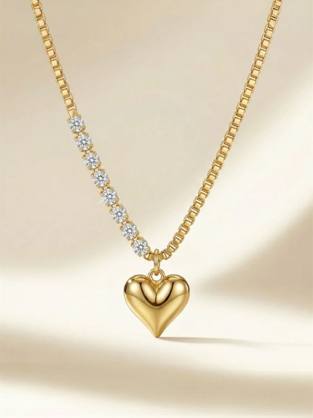 JYARSH Women Gold Plated Anti-Tarnish Stainless Steel Cz Heart Statement Pendant Necklace