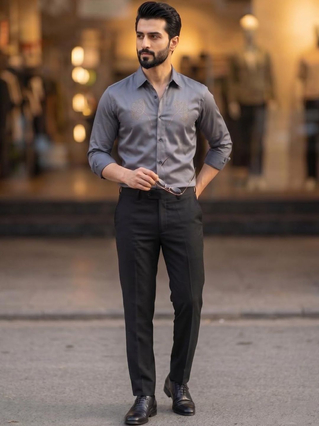 INDOPRIMO Men Grey Satin Floral Casual Shirt