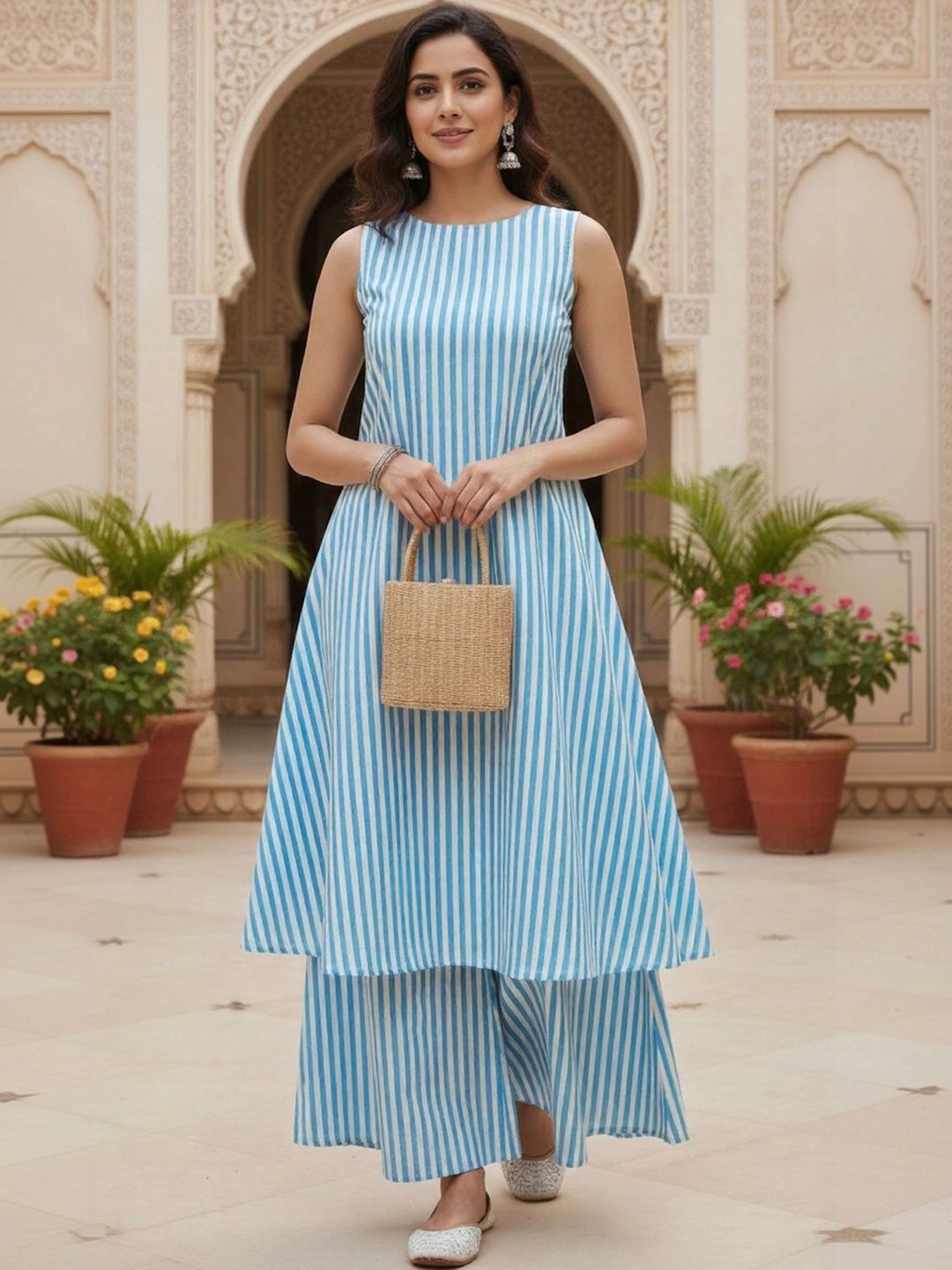 HBJ FASHION Women Striped Regular Kurta with Palazzos