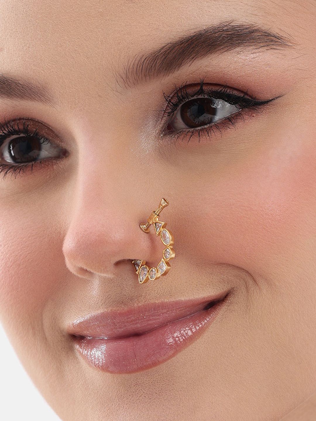 Nuyug 22K Gold-Plated Cubic Zirconia Studded Nose Ring