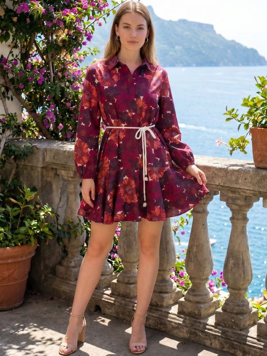 VEARMEE Floral Print Shirt Mini Dress