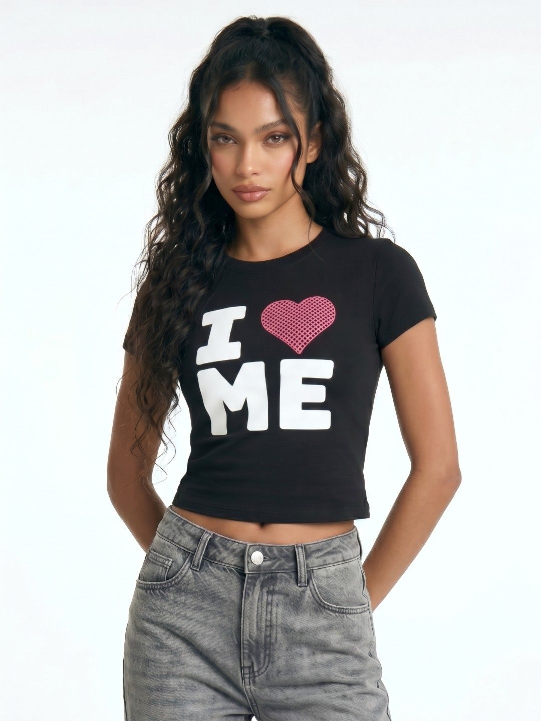 glitchez Typography Printed Fitted Top