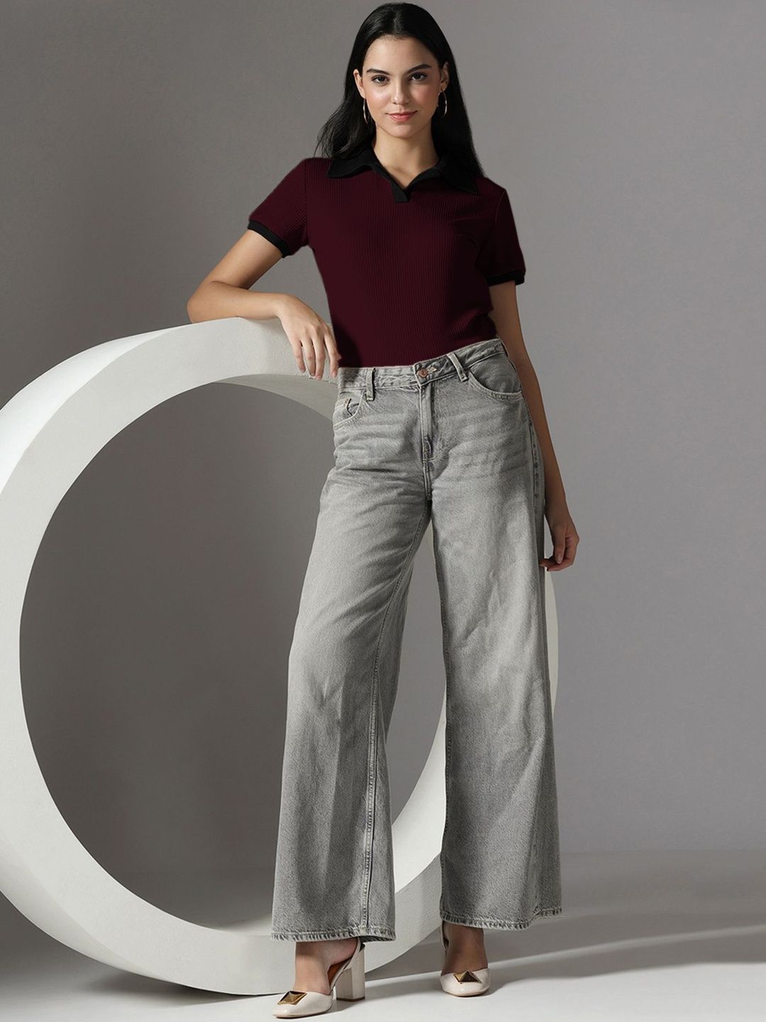 Short Sleeve Maroon Collar Top 7