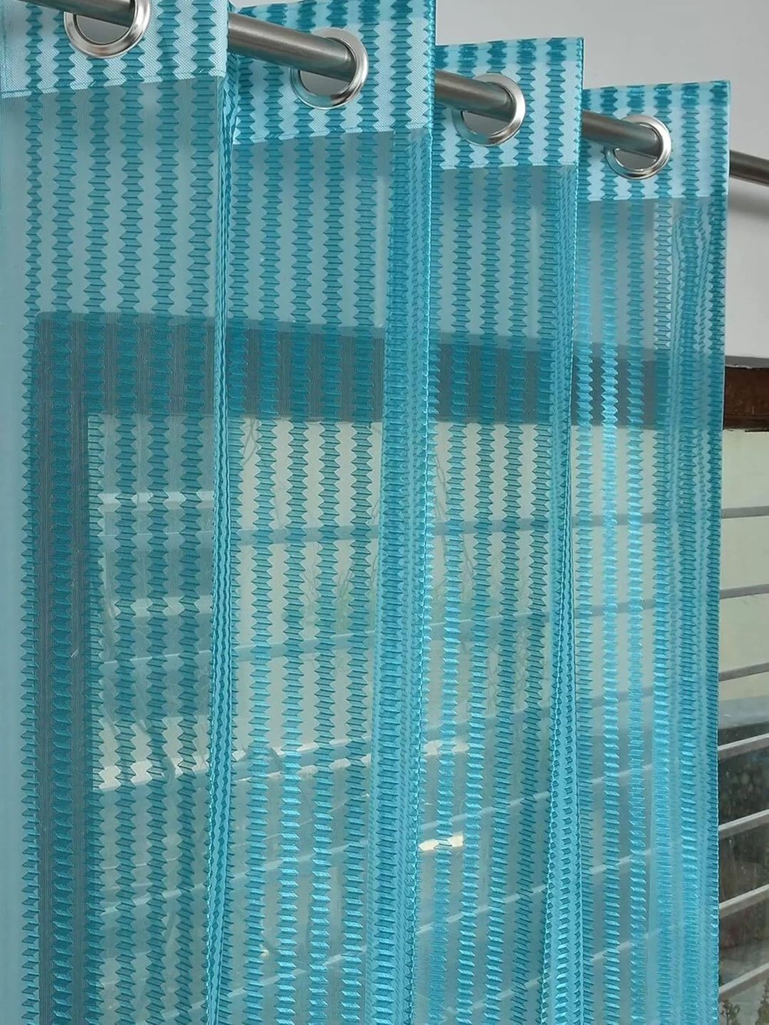YUKANY Turquoise Blue & Multicoloured Set of 2 Sheer Long Door Curtain