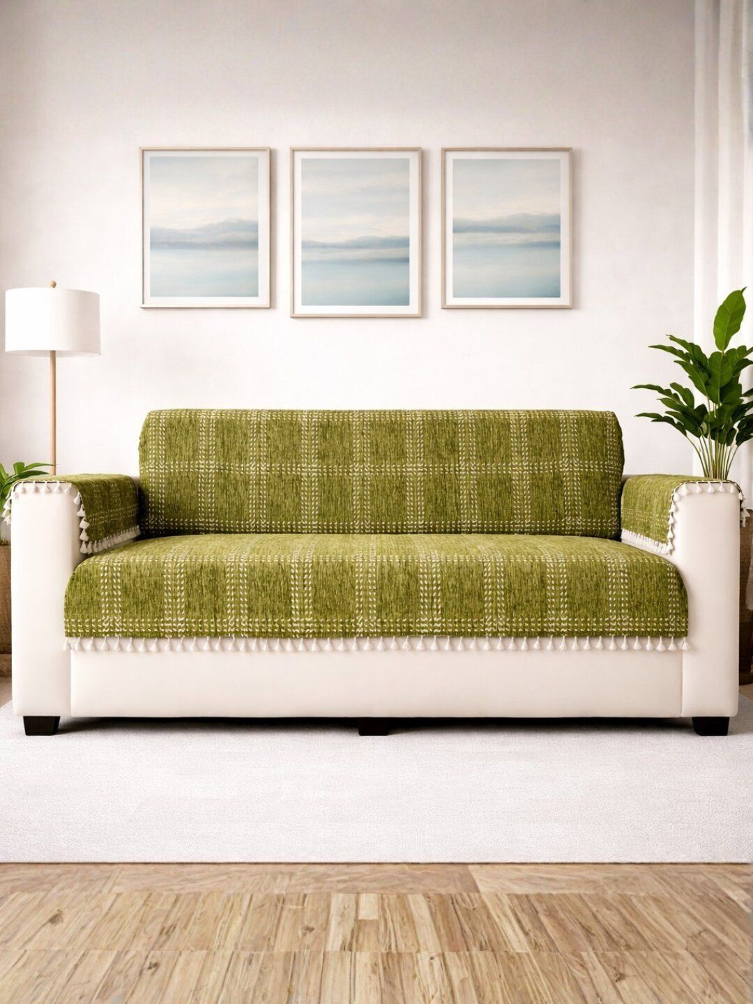 Buy STITCHNEST Green & Olive Green Printed 3 Piece Sofa Cover With Arms -  - Home for Unisex