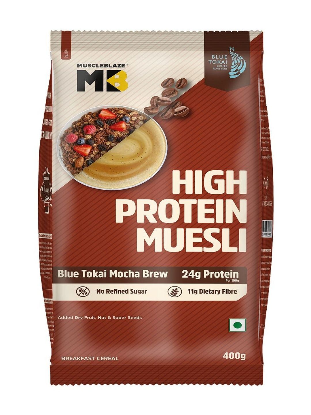 MuscleBlaze Blue Tokai Mocha Brew High Protein Muesli - 400 g