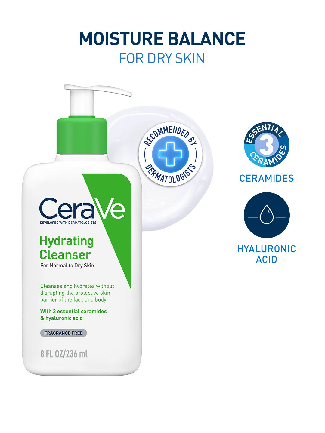 CeraVe Hydrating Cleanser For Dry Skin with Ceramides & Hyaluronic Acid - 236ml
