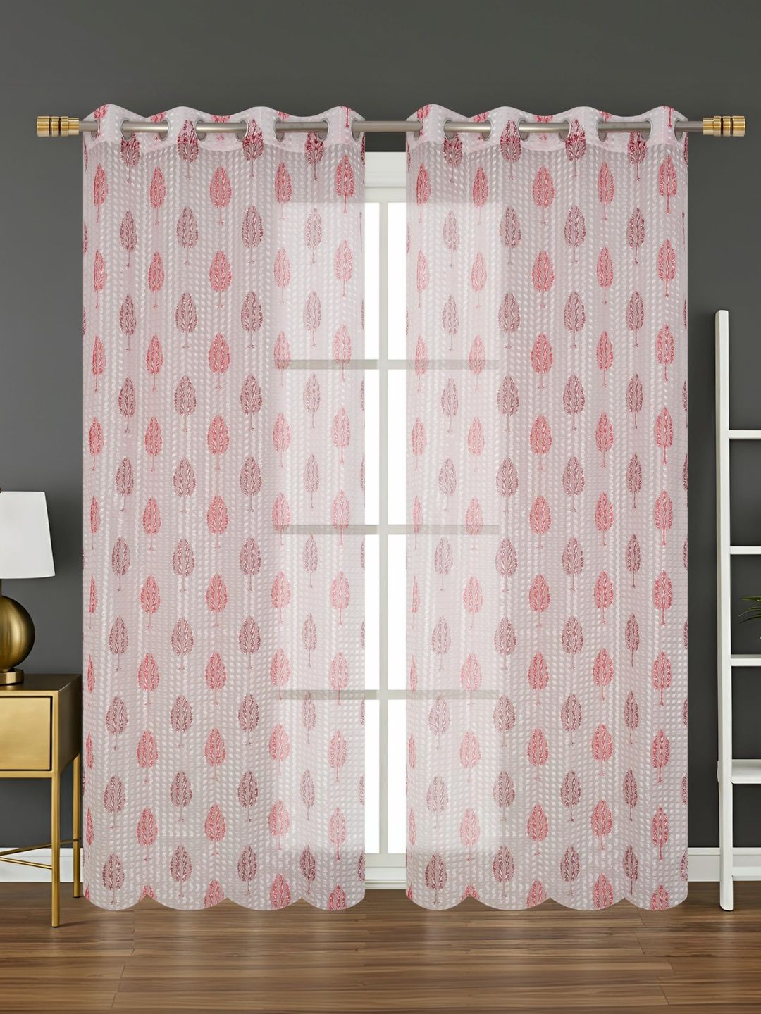 YUKANY Maroon & Multicoloured Set of 2 Sheer Door Curtain