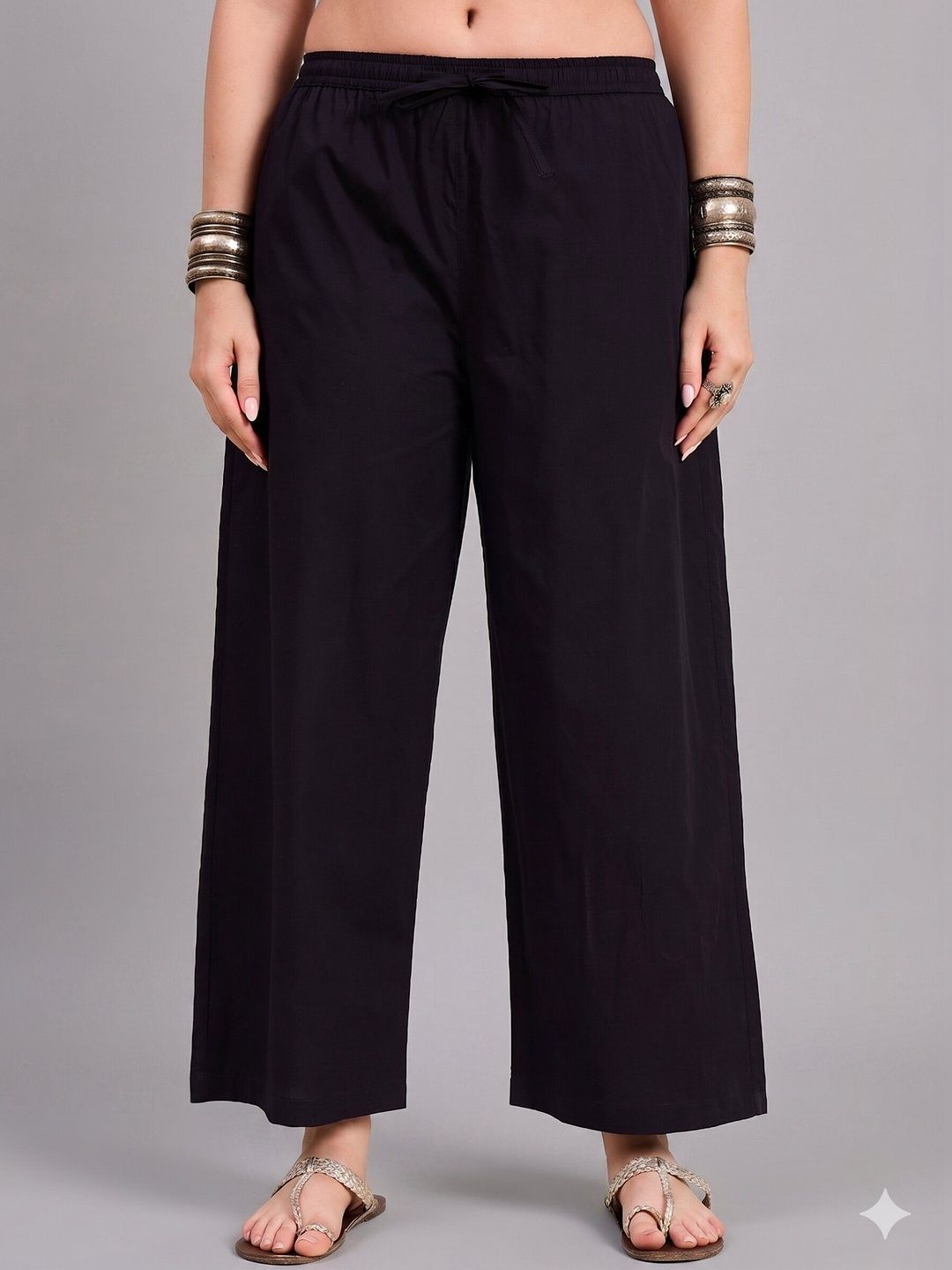 Keitra Women Elastic Waist Relaxed Fit Cotton Casual Palazzo Pants