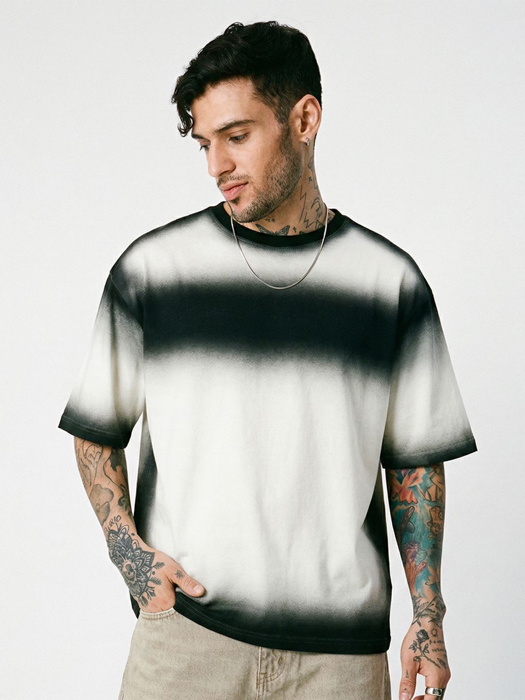 Crazymonk Plain Obsidian Haze Cotton Round Neck Short Sleeves Relaxed Fit T-shirt
