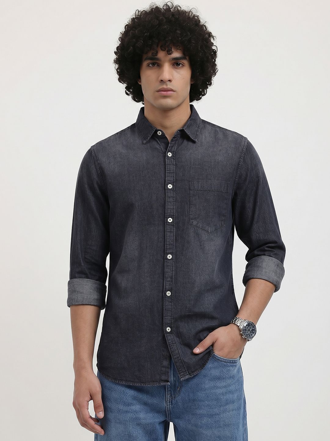 R.Code by The Roadster Life Co. Spread Collar Pure Cotton Casual Shirt