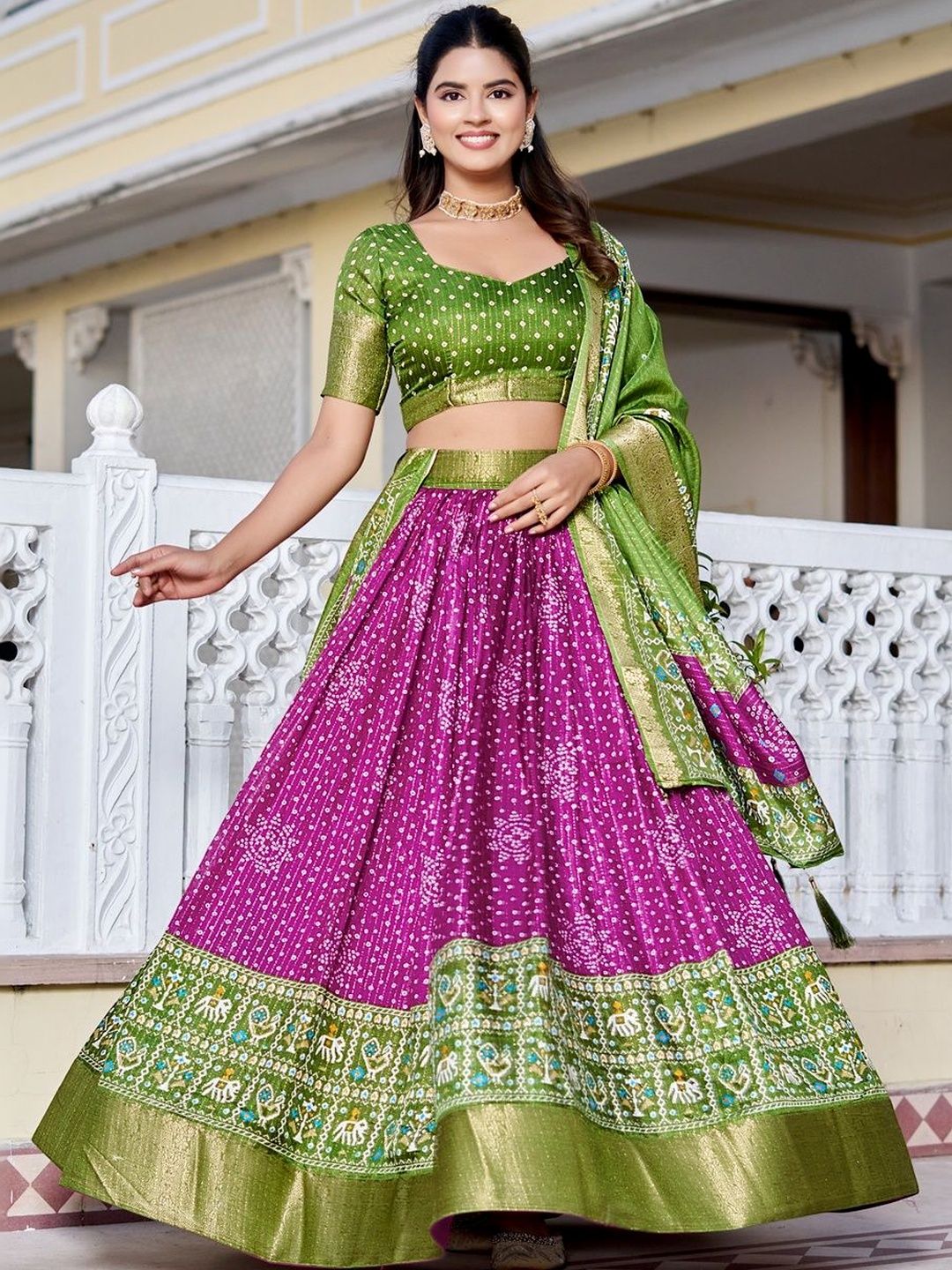 Printed Scoop Neck Flared Lehenga Choli 5