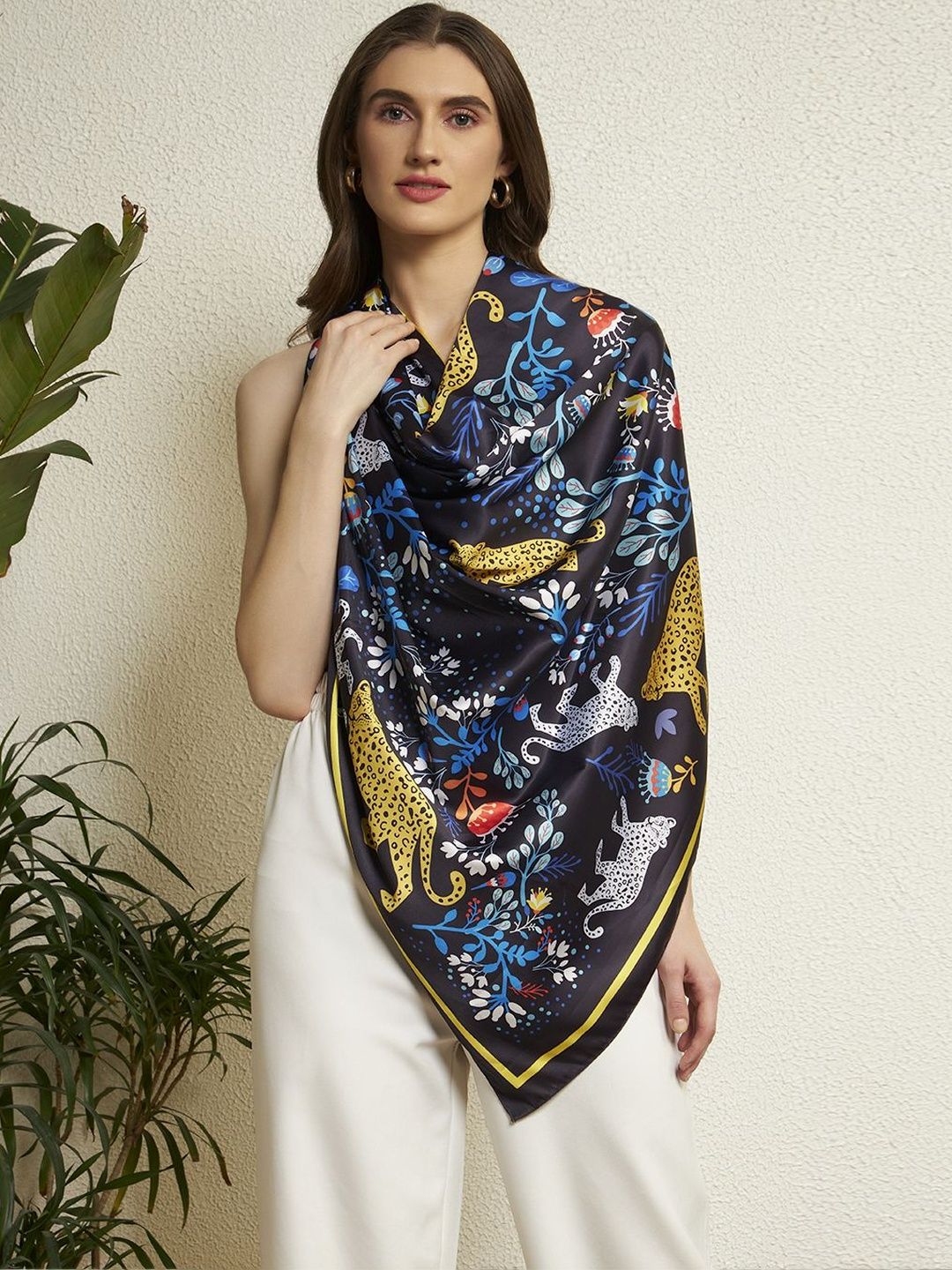 Buy HANDICRAFT PALACE Women Black & Blue Jaguar Digital Printed Silk Square Scarf -  - Accessories for Women