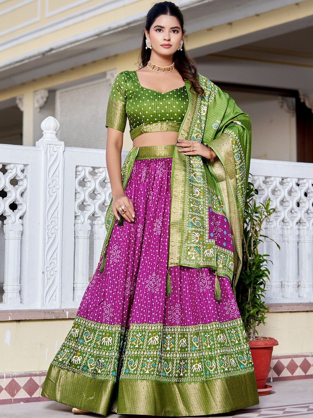 Printed Scoop Neck Flared Lehenga Choli 4