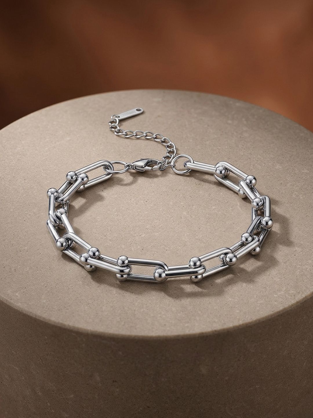 ELRA Rohdium Plated Stainless Steel Waterproof & Anti-Tarnish Orb Link Bracelet