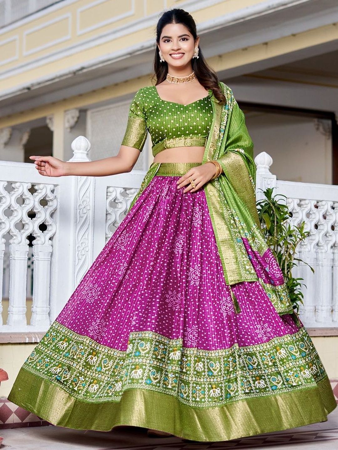 Printed Scoop Neck Flared Lehenga Choli