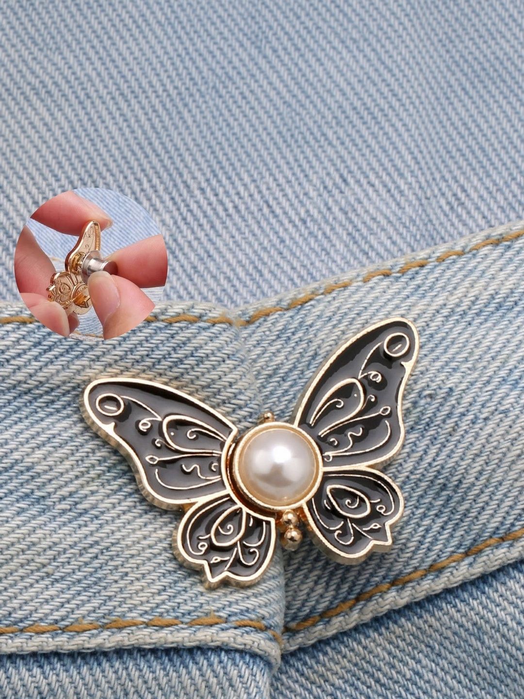 Fabme Women No Sewing ButterFly Button Reusable Metal Adjustable Waist Tightener