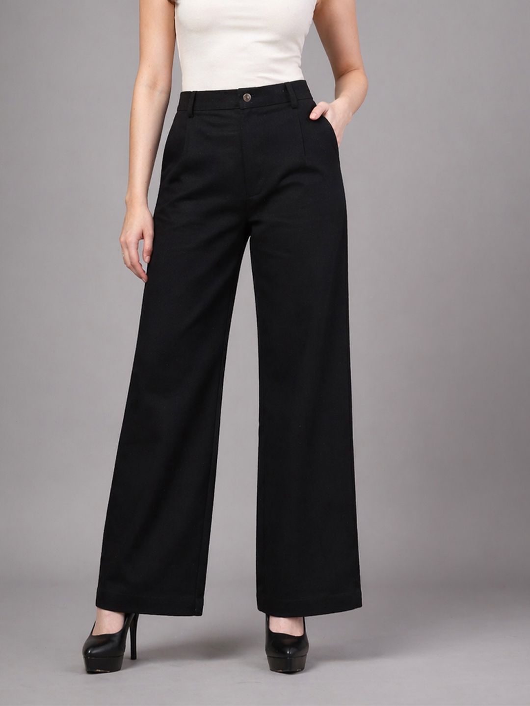 Ameera Impex Women Relaxed High-Rise Pleated Trousers