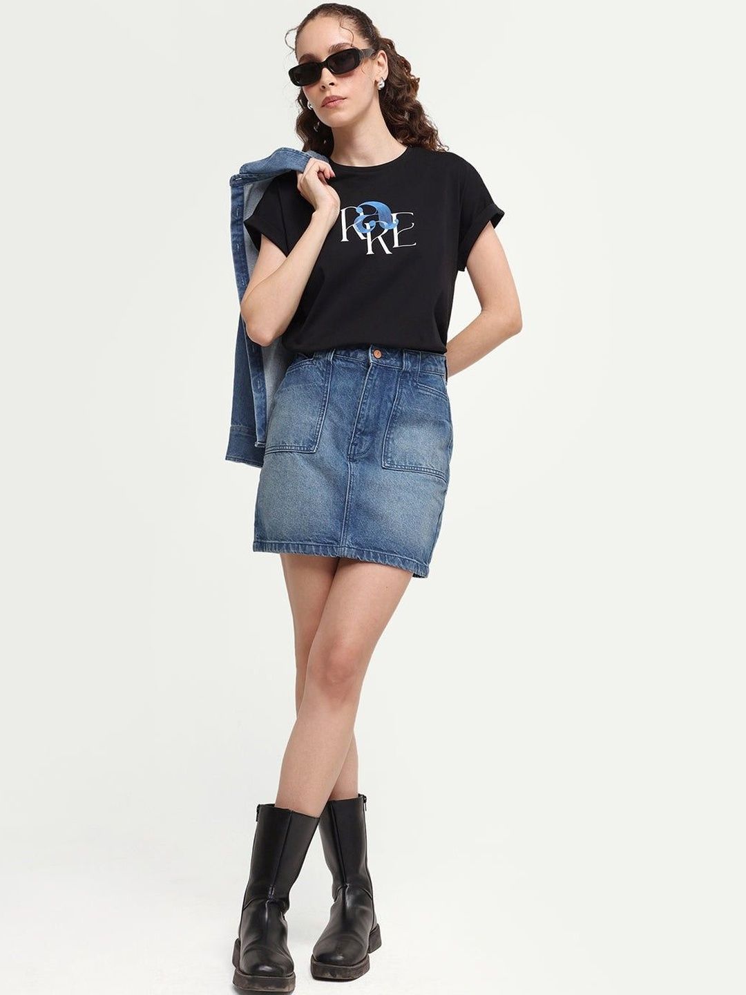 RAREISM Women Typography Printed Crop Cotton T-shirt