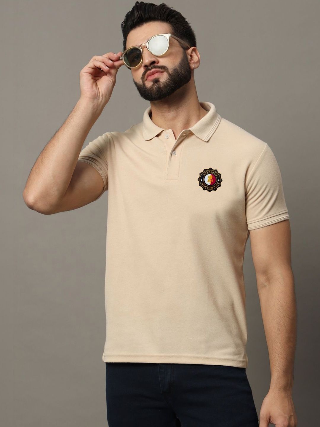 HERE&NOW Men Brand Logo Polo Collar T-shirt
