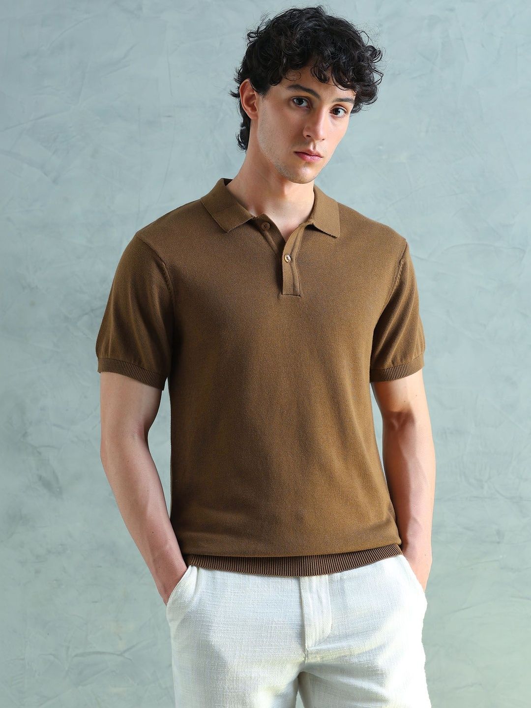 Flat Knit Cotton Polo T-Shirt