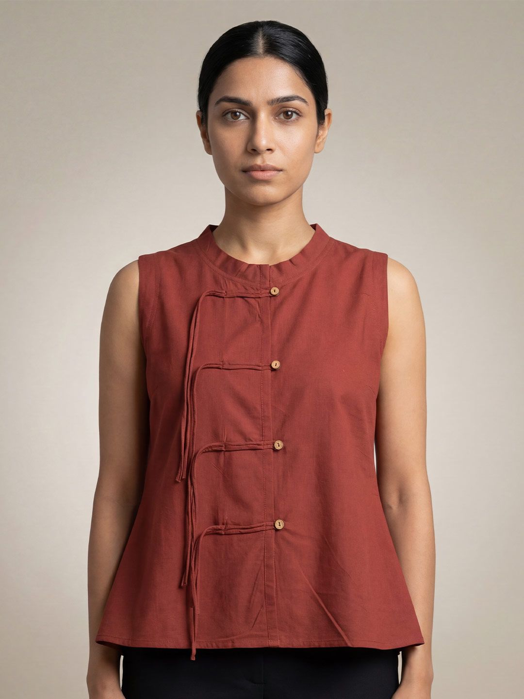 ZNKL Mandarin Collar Cotton Top