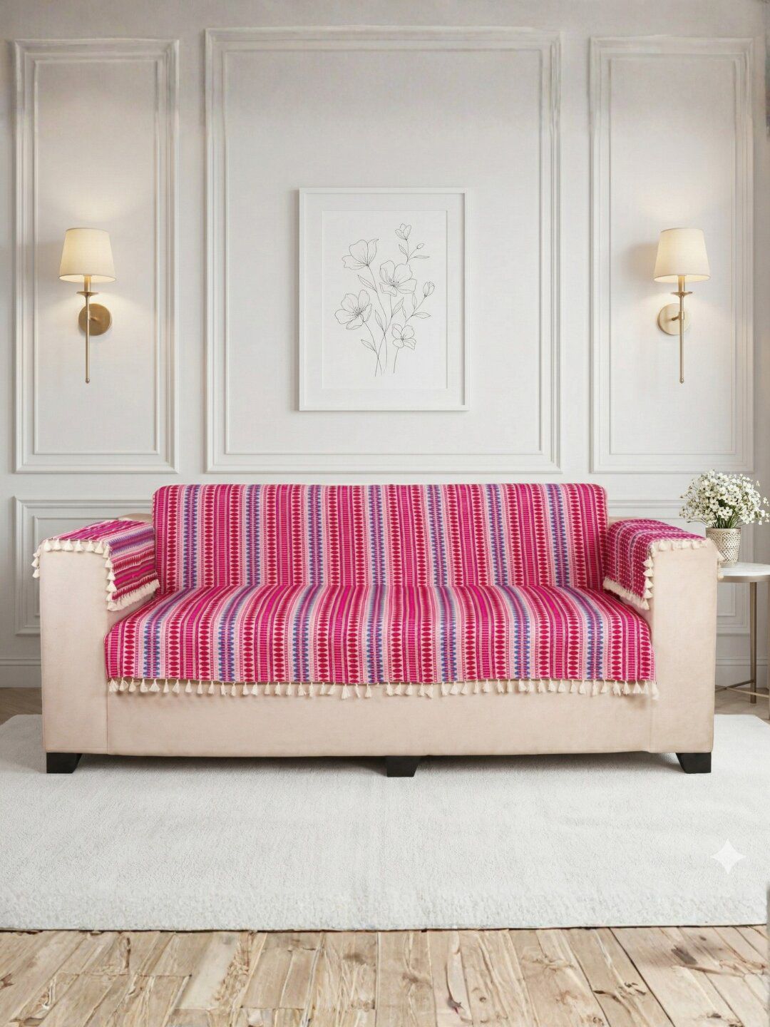 STITCHNEST 1 Seater Maroon & White Woven Seat Cover